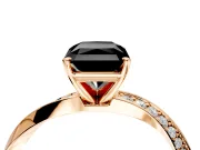 Side Accent Engagement Ring Setting for Fancy Black Radiant Cut Center with Accent Shoulders and Prong Head in Rose Gold