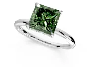 Hidden Halo Engagement Ring Setting for Fancy Green Princess Cut Center with Thin Rounded Band and Prong Head in Platinum