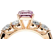 5 Stone Engagement Ring Setting for Fancy Pink Emerald Cut Center with Graduated Accents and Prong Head in Rose Gold