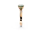 Side Accent Engagement Ring Setting for Fancy Green Princess Cut Center with Accent Shoulders and Prong Head in Rose Gold