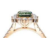 Halo Engagement Ring Setting for Fancy Green Radiant Cut Center with Single-Row Pave, Open Basket and Prong Head in Rose Gold