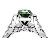 Solitaire Engagement Ring Setting for Fancy Green Emerald Cut Center with Pave Cathedral Shoulders and Prong Head in Platinum