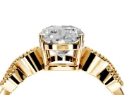 Leaf Engagement Ring Setting for Cushion Cut Center with Milgrain Accent Band and Prong Head in Yellow Gold