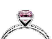 Solitaire Engagement Ring Setting for Fancy Pink Emerald Cut Center with Scrollwork Band and Prong Head in Sterling Silver