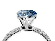 Solitaire Engagement Ring Setting for Fancy Blue Heart-Shaped Center with Domed Multi-Row Pave Band and Prong Head in Platinum