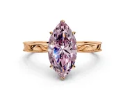 Solitaire Engagement Ring Setting for Fancy Pink Marquise Center with Engraved Milgrain Band and Prong Head in Rose Gold