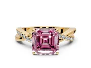 Crossover Engagement Ring Setting for Fancy Pink Asscher Cut Center with Pave and Plain Strands and Prong Head in Yellow Gold