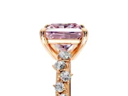 Solitaire Engagement Ring Setting for Fancy Pink Princess Cut Center with Trailing Leaf Accent Band and Prong Head in Rose Gold