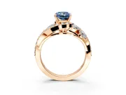 Halo Engagement Ring Setting for Fancy Blue Radiant Cut Center with Marquise and Pave Bypass Band and Prong Head in Rose Gold