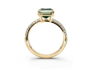 Solitaire Engagement Ring Setting for Fancy Green Asscher Cut Center with Multi-Row Pave Accents and Basket Head in Yellow Gold