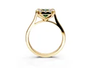 Single Halo Engagement Ring Setting for Fancy Green Emerald Cut Center with Corner Claws, Plain Band and Prong Head in Yellow Gold