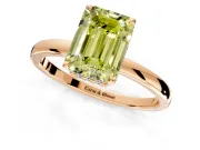 Hidden Halo Engagement Ring Setting for Fancy Yellow Emerald Cut Center with Plain Band and Tall Prong Head in Rose Gold