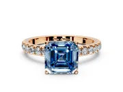 Open Basket Engagement Ring Setting for Fancy Blue Asscher Cut Center with Pave Band and Prong Head in Rose Gold