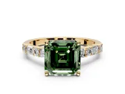 Baguette Engagement Ring Setting for Fancy Green Asscher Cut Center with Alternating Bar-Set Band and Prong Head in Yellow Gold