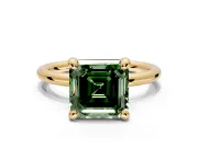 Low-Set Solitaire Engagement Ring Setting for Fancy Green Asscher Cut Center with Thin Plain Band and Prong Head in Yellow Gold