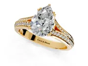 Solitaire Engagement Ring Setting for Pear-Shaped Center with Pave Rail Split Shank and Prong Head in Yellow Gold