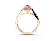 Halo Engagement Ring Setting for Fancy Pink Pear-Shaped Center with Raised Halo, Pave Band and Prong Head in Rose Gold