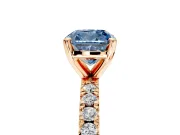 Solitaire Engagement Ring Setting for Fancy Blue Cushion Cut Center with Fine Pave Band and Claw Prong Head in Rose Gold