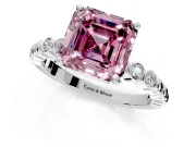 Solitaire Engagement Ring Setting for Fancy Pink Asscher Cut Center with Bezel-Dot Beaded Band and Prong Head in Sterling Silver