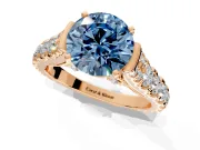 Solitaire Engagement Ring Setting for Fancy Blue Round Cut Center with Pave Cathedral Shoulders and Prong Head in Rose Gold