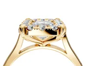 Single Halo Engagement Ring Setting for Emerald Cut Center with Corner Claws, Plain Band and Prong Head in Yellow Gold