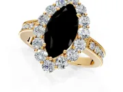 Halo Engagement Ring Setting for Fancy Black Marquise Center with Milgrain Channel Band and Prong Head in Yellow Gold