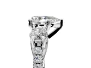 3 Stone Engagement Ring Setting for Pear-Shaped Center with Crossover Basket, Pave Band and Prong Head in Platinum