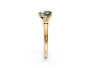 3 Stone Engagement Ring Setting for Fancy Green Heart-Shaped Center with Wide Plain Band and Prong Head in Yellow Gold