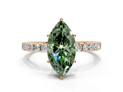 Solitaire Engagement Ring Setting for Fancy Green Marquise Center with Large Accent Band and Prong Head in Rose Gold