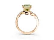 Solitaire Engagement Ring Setting for Fancy Yellow Asscher Cut Center with Pave Bypass Twist Band and Prong Head in Rose Gold