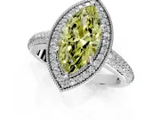 Milgrain Halo Engagement Ring Setting for Fancy Yellow Marquise Center with Three-Sided Pave Band and Prong Head in White Gold