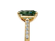 Solitaire Engagement Ring Setting for Fancy Green Emerald Cut Center with Channel Accents and Prong Head in Yellow Gold