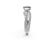 Solitaire Engagement Ring Setting for Fancy Green Radiant Cut Center with Woven 3-Strand Pave Band and Prong Head in Platinum
