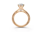 Solitaire Engagement Ring Setting for Oval Center with Milgrain Cathedral Band and Prong Head in Rose Gold