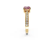 Solitaire Engagement Ring Setting for Fancy Pink Cushion Cut Center with Milgrain-Framed Pave Band and Prong Head in Yellow Gold