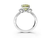 3 Stone Engagement Ring Setting for Fancy Yellow Princess Cut Center with Pave Twist Band and Prong Head in Platinum