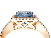 Accent Halo Engagement Ring Setting for Fancy Blue Princess Cut Center with Full-Length Pave Band and Prong Head in Rose Gold