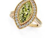 Halo Engagement Ring Setting for Fancy Yellow Marquise Center with Milgrain Frame, Pave Band and Prong Head in Yellow Gold