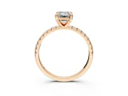 Solitaire Engagement Ring Setting for Emerald Cut Center with Fine Pave Narrow Band and Prong Head in Rose Gold