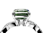 Solitaire Engagement Ring Setting for Fancy Green Asscher Cut Center with Half-Pave Crossover Band and Prong Head in Sterling Silver