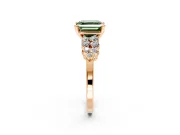 Cluster Engagement Ring Setting for Fancy Green Asscher Cut Center with 2-Row Shoulder Clusters and Prong Head in Rose Gold