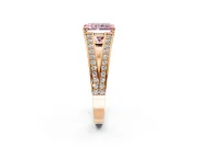 Split Shank Engagement Ring Setting for Fancy Pink Radiant Cut Center with Pave Split Shank and Prong Head in Rose Gold