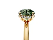 Hidden Halo Engagement Ring Setting for Fancy Green Round Cut Center with Thin Rounded Band and Prong Head in Yellow Gold
