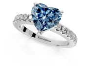 Solitaire Engagement Ring Setting for Fancy Blue Heart-Shaped Center with Single Row Accent Band and Prong Head in White Gold