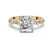 Cluster Engagement Ring Setting for Radiant Cut Center with Round Cut Accent Band and Prong Head in Yellow Gold