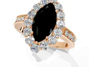 Halo Engagement Ring Setting for Fancy Black Marquise Center with Milgrain Channel Band and Prong Head in Rose Gold