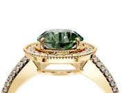 Milgrain Halo Engagement Ring Setting for Fancy Green Round Cut Center with Three-Sided Pave Band and Prong Head in Yellow Gold