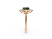 Small-Accent Cluster Halo Engagement Ring Setting for Fancy Green Princess Cut Center with Plain Band and Prong Head in Rose Gold