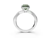 Crossover Engagement Ring Setting for Fancy Green Princess Cut Center with Pave and Plain Strands and Prong Head in Platinum
