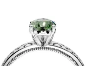 Solitaire Engagement Ring Setting for Fancy Green Pear-Shaped Center with Milgrain X Pattern Band and Prong Head in Sterling Silver